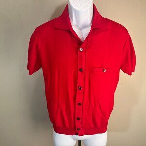 Vintage 50s 60s Van Heusen Men's red Ban Lon Sweater polo style shirt M EUC